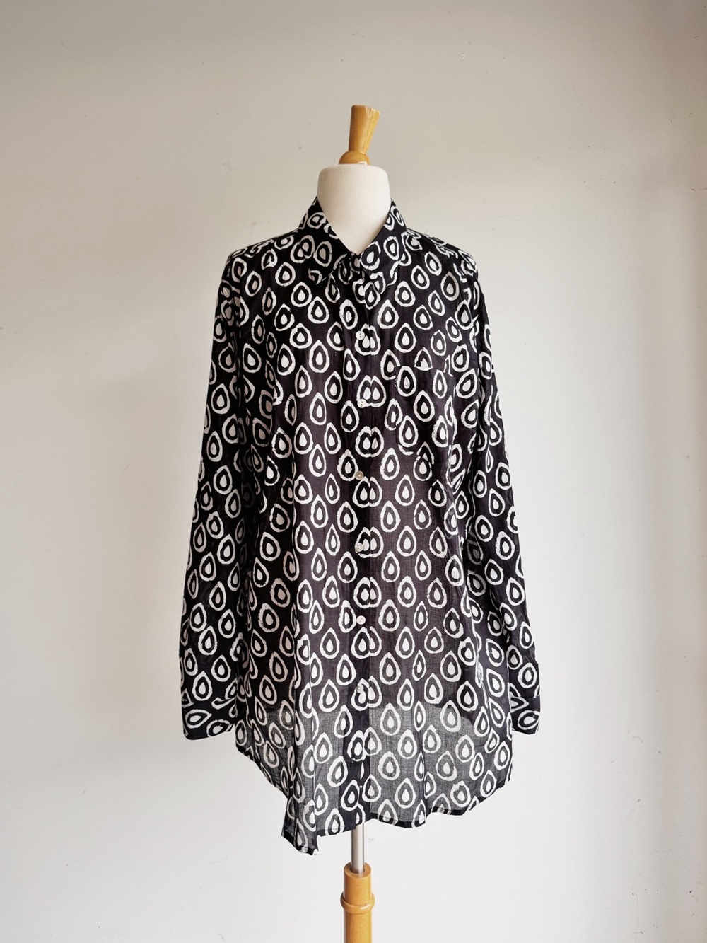 KikiSol 100% Cotton Tunic Blouse Cover Up XXL Black White Oversized Boho